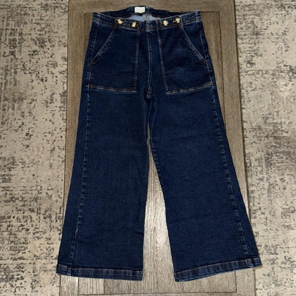 Pilcro The Kit Cropped High-Rise Wide-Leg Utility Trousers Ocean Wash - Picture 1 of 12